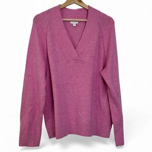 J.Jill V-neck Sweater Size L In Pink Cotton Nylon Blend Classic Preppy Casual
